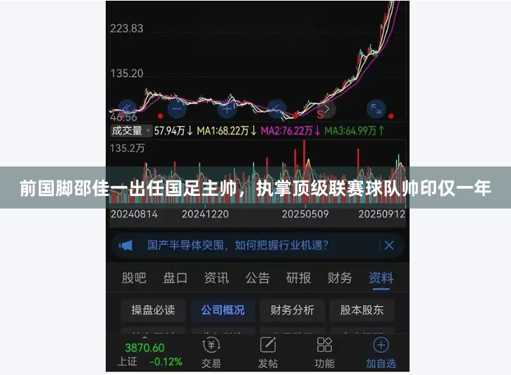 前国脚邵佳一出任国足主帅，执掌顶级联赛球队帅印仅一年